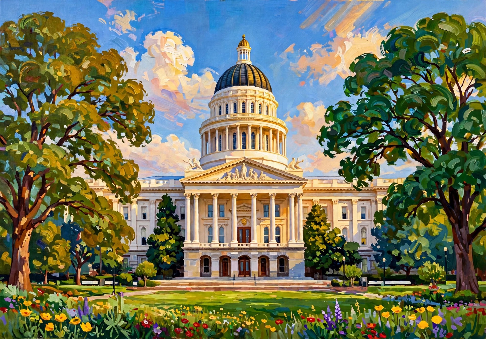 Capitol in Bloom - original State Capitol painting by Elana Barry, Sacramento