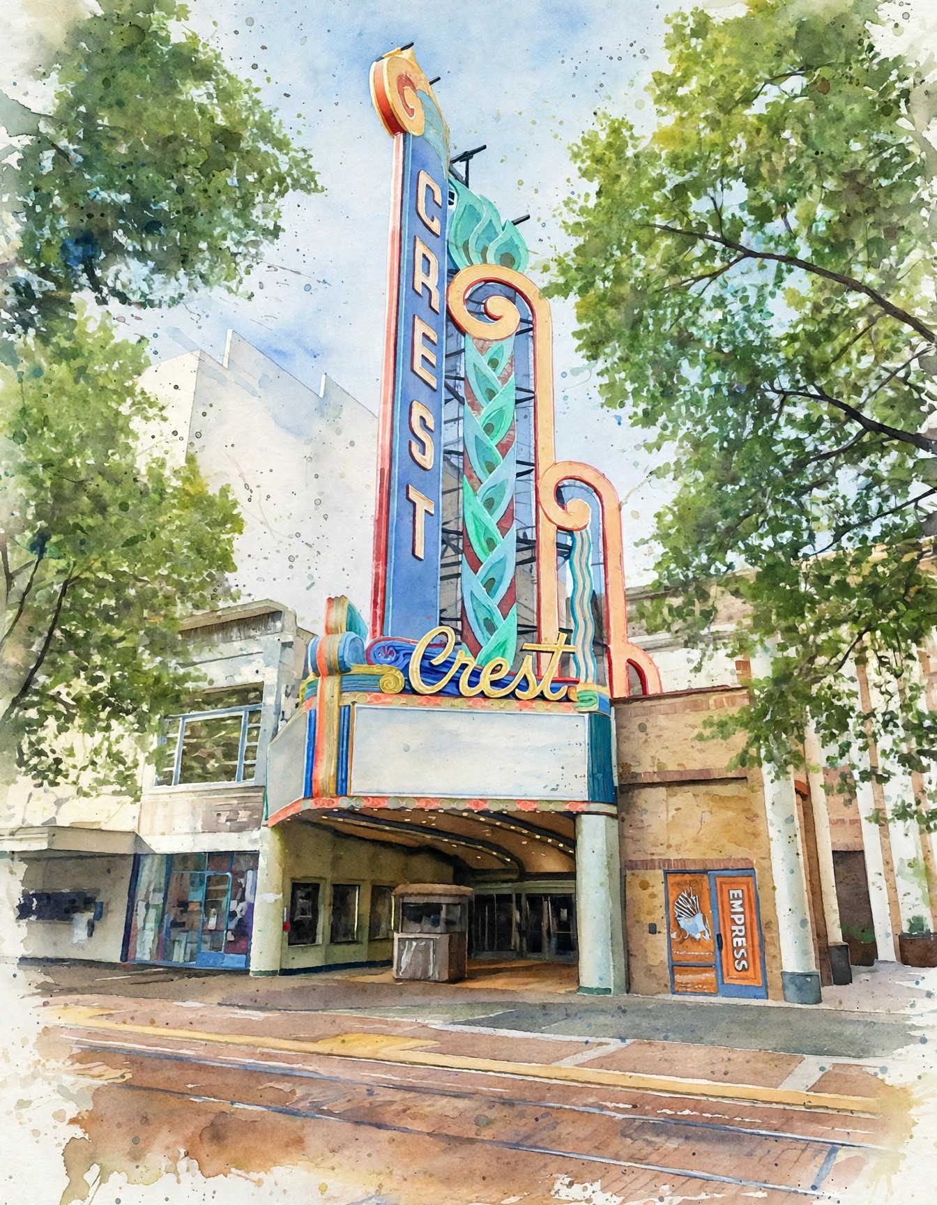 Crest Theatre - original Crest Theatre painting by Daniel Hansen, Sacramento