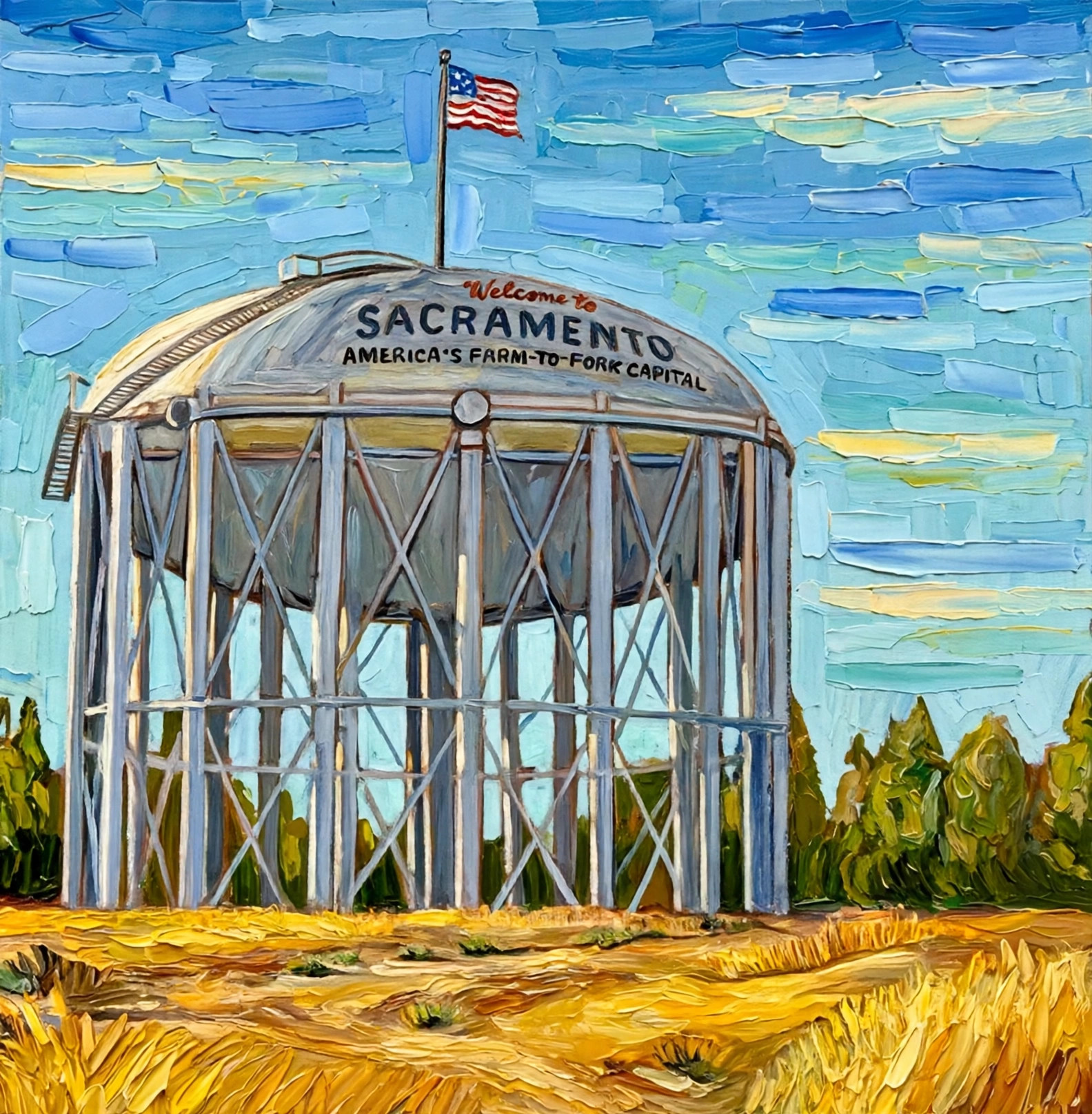 Sacramento Water Tower - original Sacramento Water Tower painting by Eric Chambers, Sacramento