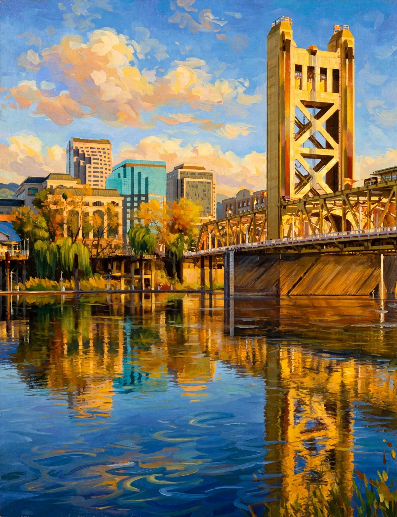 Tower Bridge Reflection - original Tower Bridge painting by Elana Barry, Sacramento