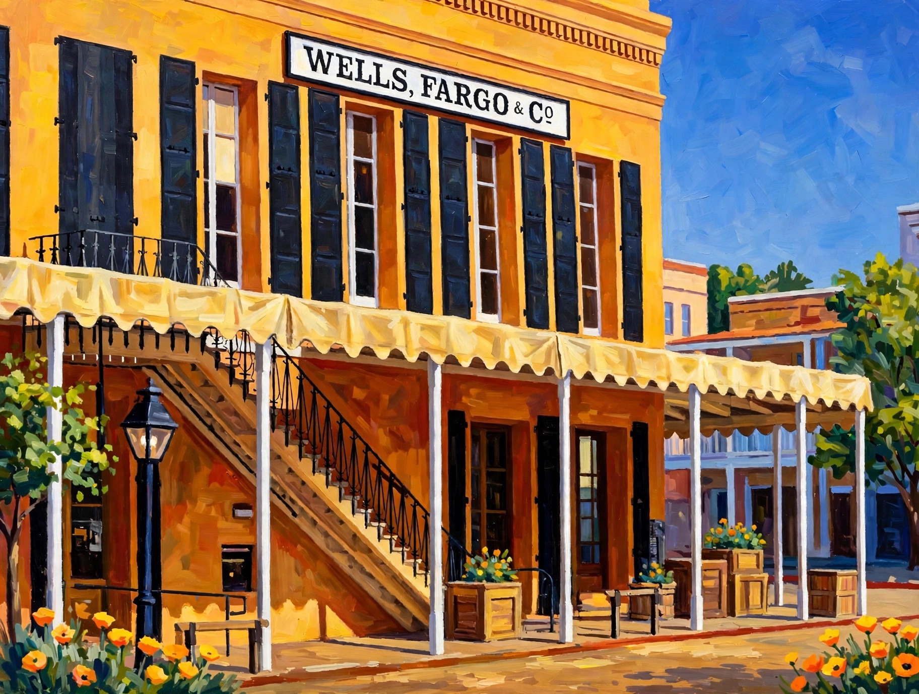 Wells Fargo, Old Sacramento - original Old Sacramento painting by Elana Barry, Sacramento